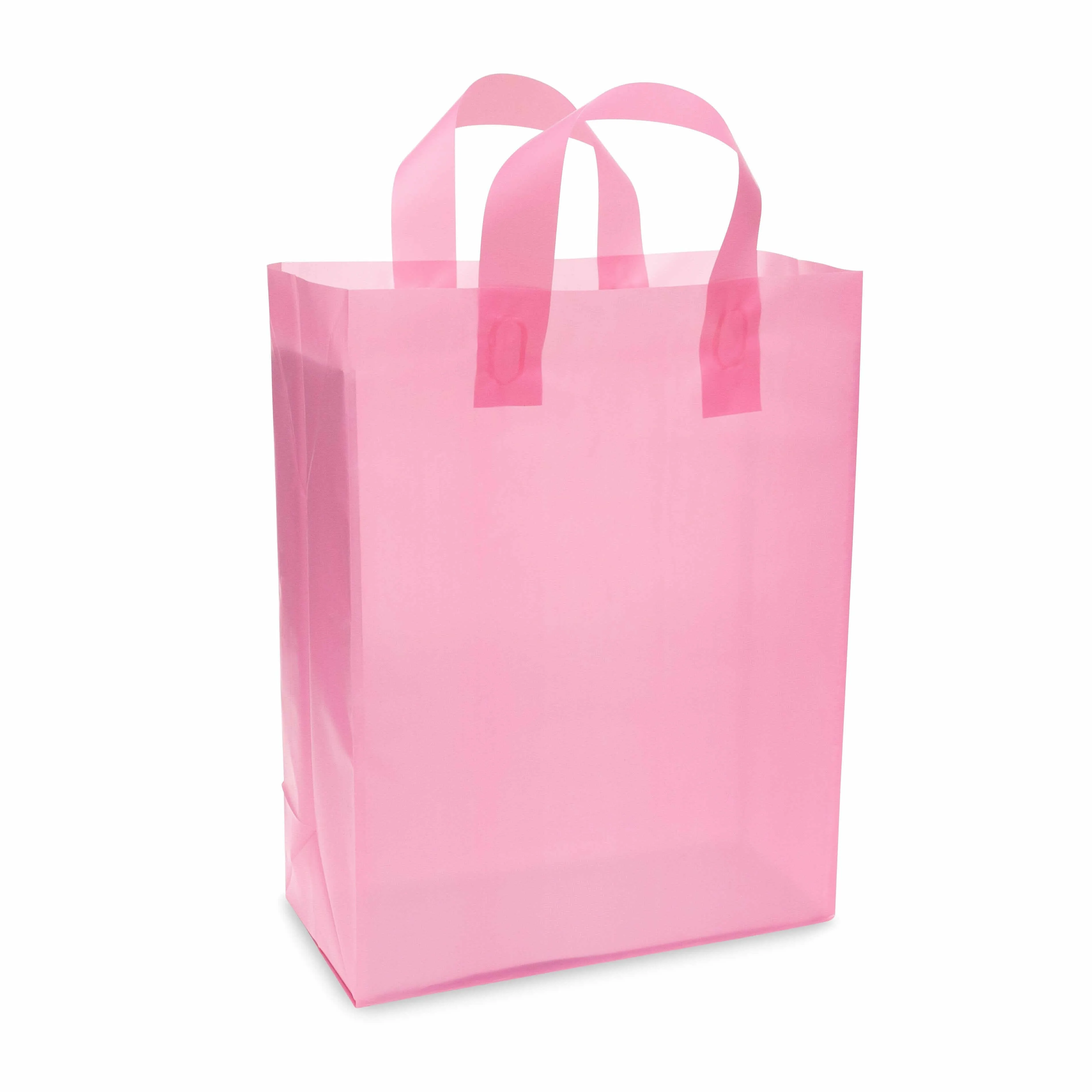 10x5x13 Medium Frosted Pink Plastic Bags with Handles