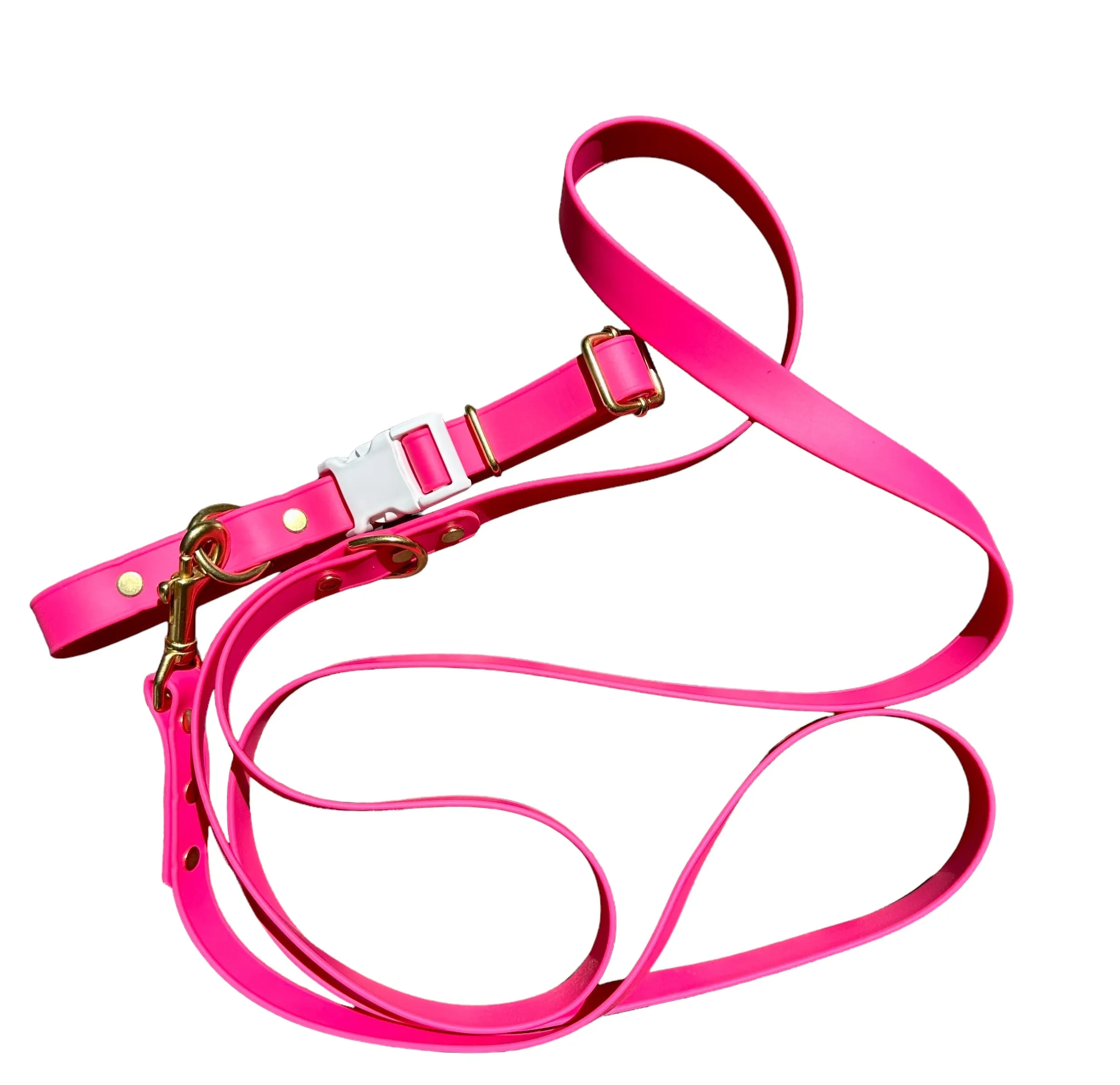 Adjustable Lightweight Biothane Quick Release Buckle Collar, All Waterproof w/Solid Brass Premium Hardware, Two-Tone Collar & Leash Set, Passion Fruit Pink   White, Curated Collar and Leash Set (Copy)