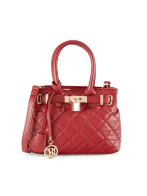 Badgley Mischka Small Quilted Reversible Tote in Brick Red