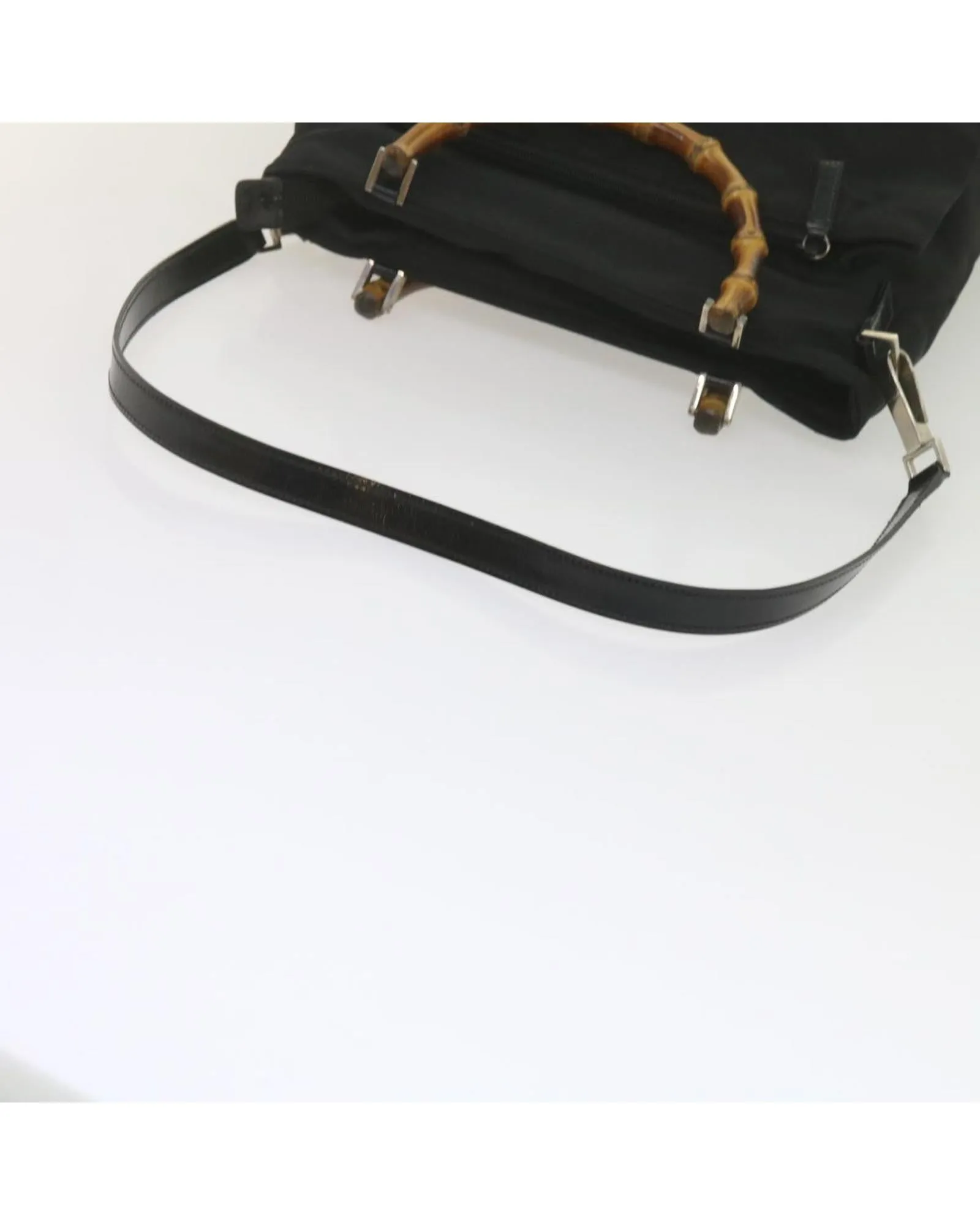 Black Nylon Shoulder Bag with Bamboo Detailing