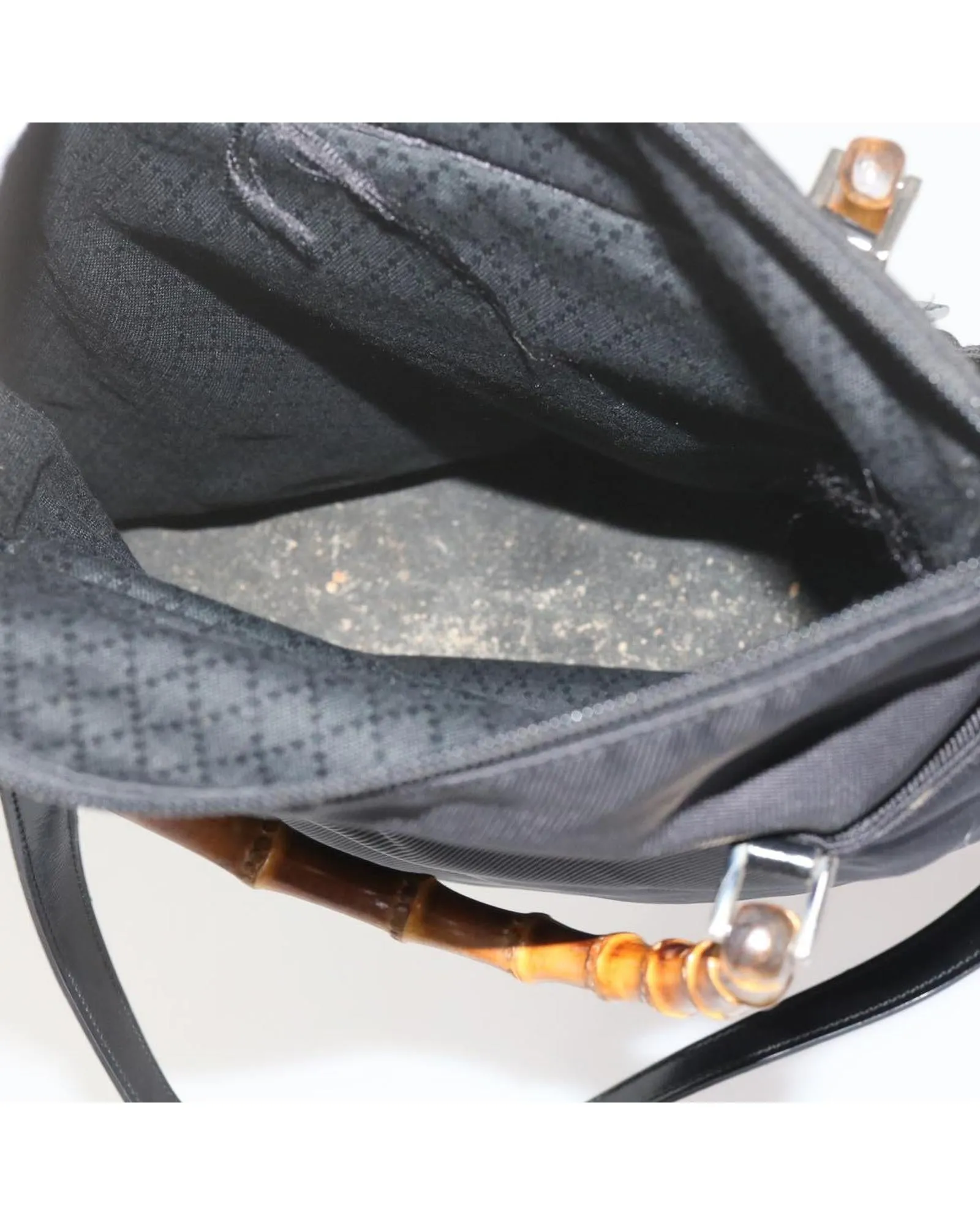 Black Nylon Shoulder Bag with Bamboo Detailing