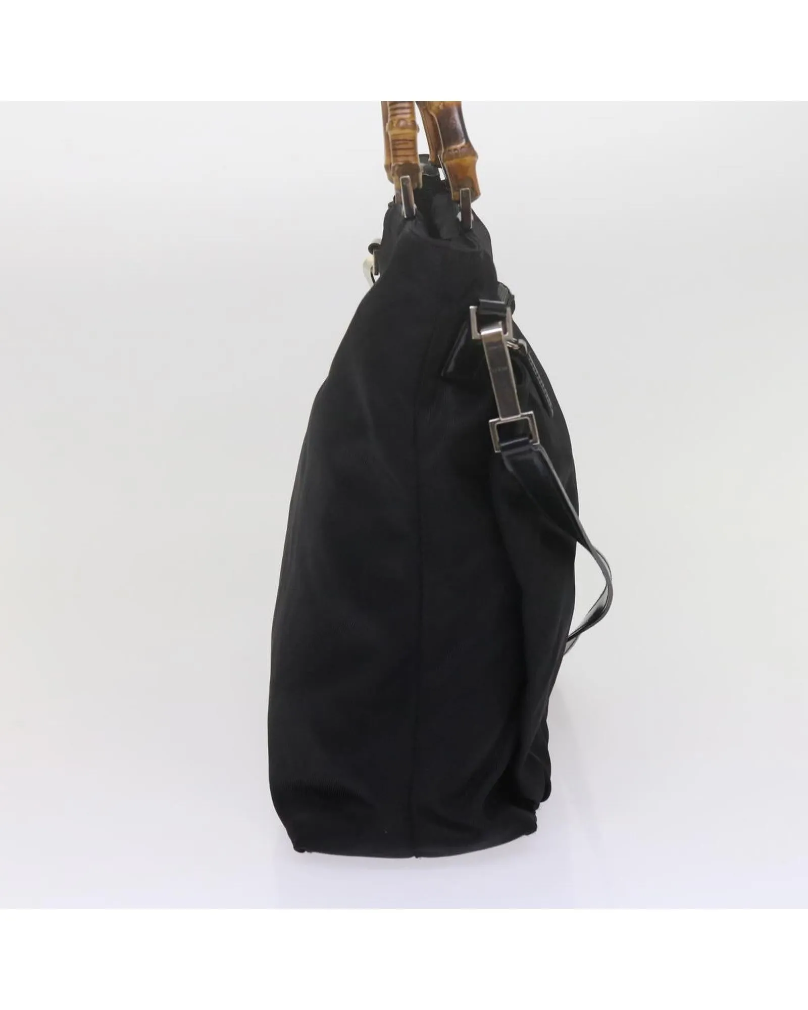 Black Nylon Shoulder Bag with Bamboo Detailing