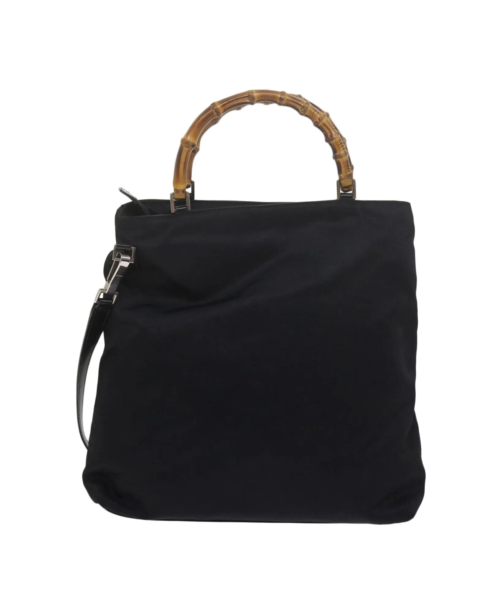 Black Nylon Shoulder Bag with Bamboo Detailing