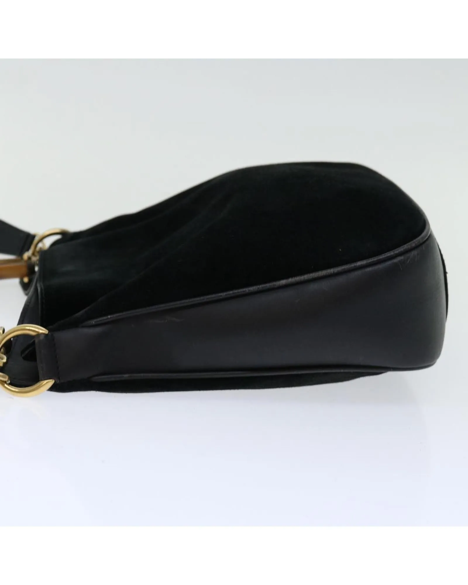 Black Suede Shoulder Bag with Bamboo Detailing