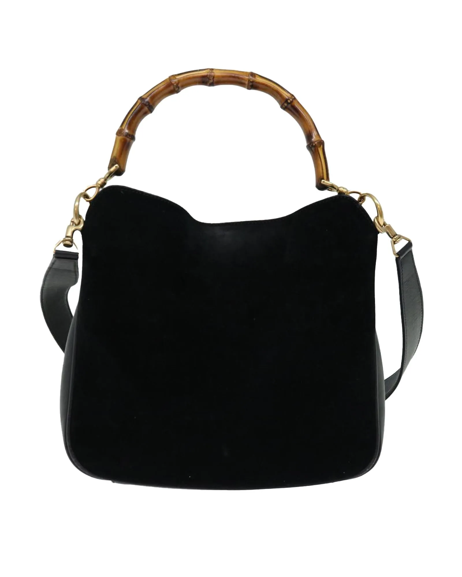 Black Suede Shoulder Bag with Bamboo Detailing