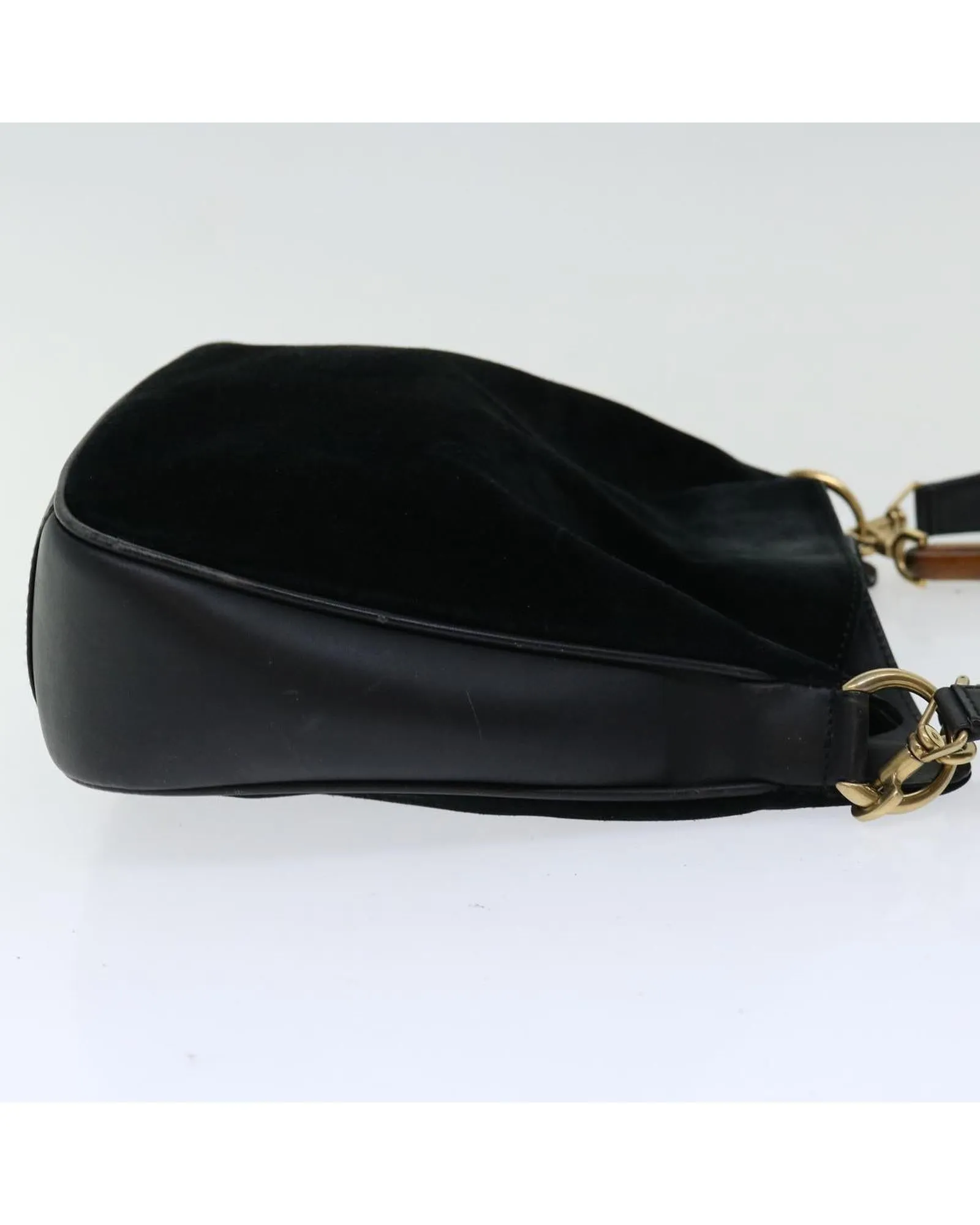 Black Suede Shoulder Bag with Bamboo Detailing