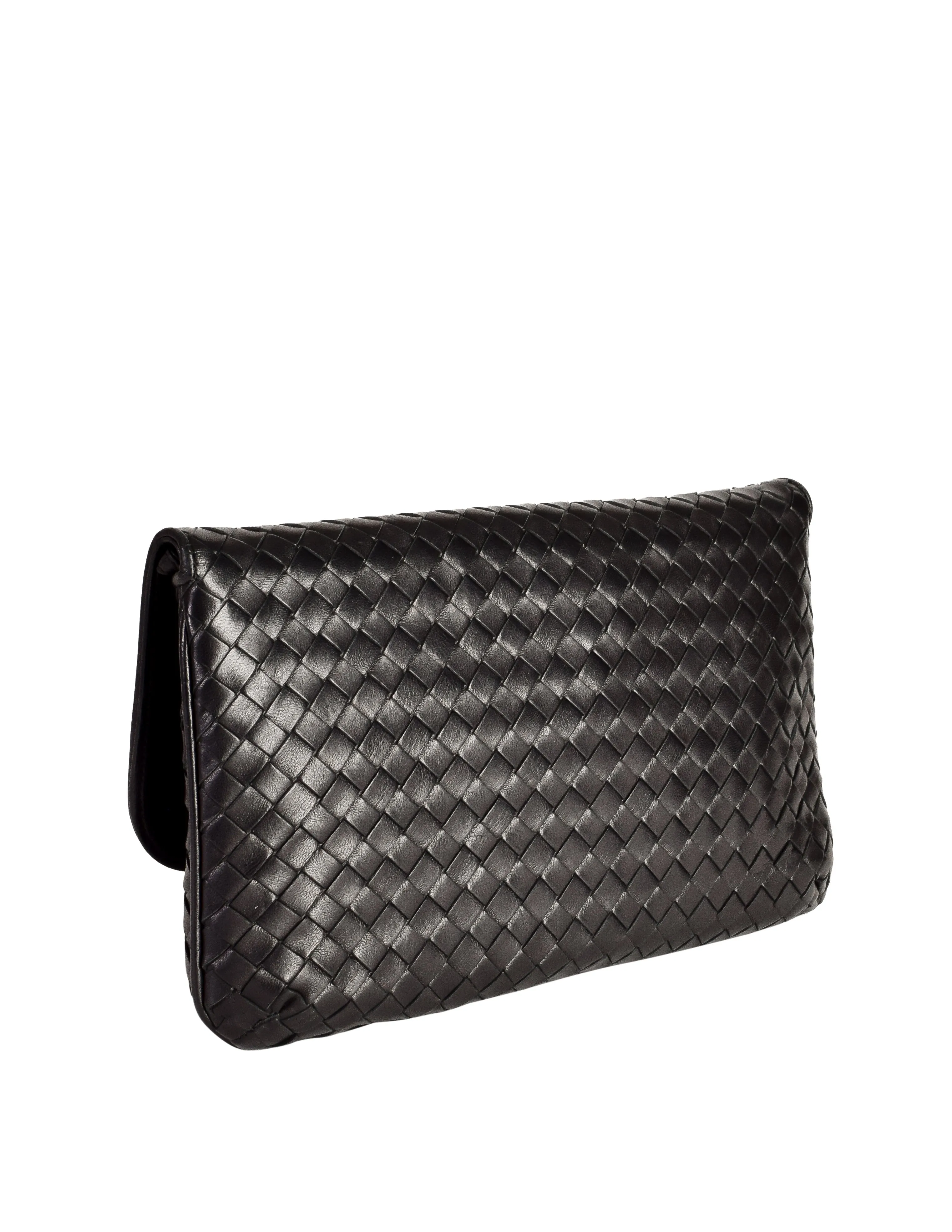 Bottega Veneta Vintage Intrecciato Woven Black Leather Crossbody Flap Bag