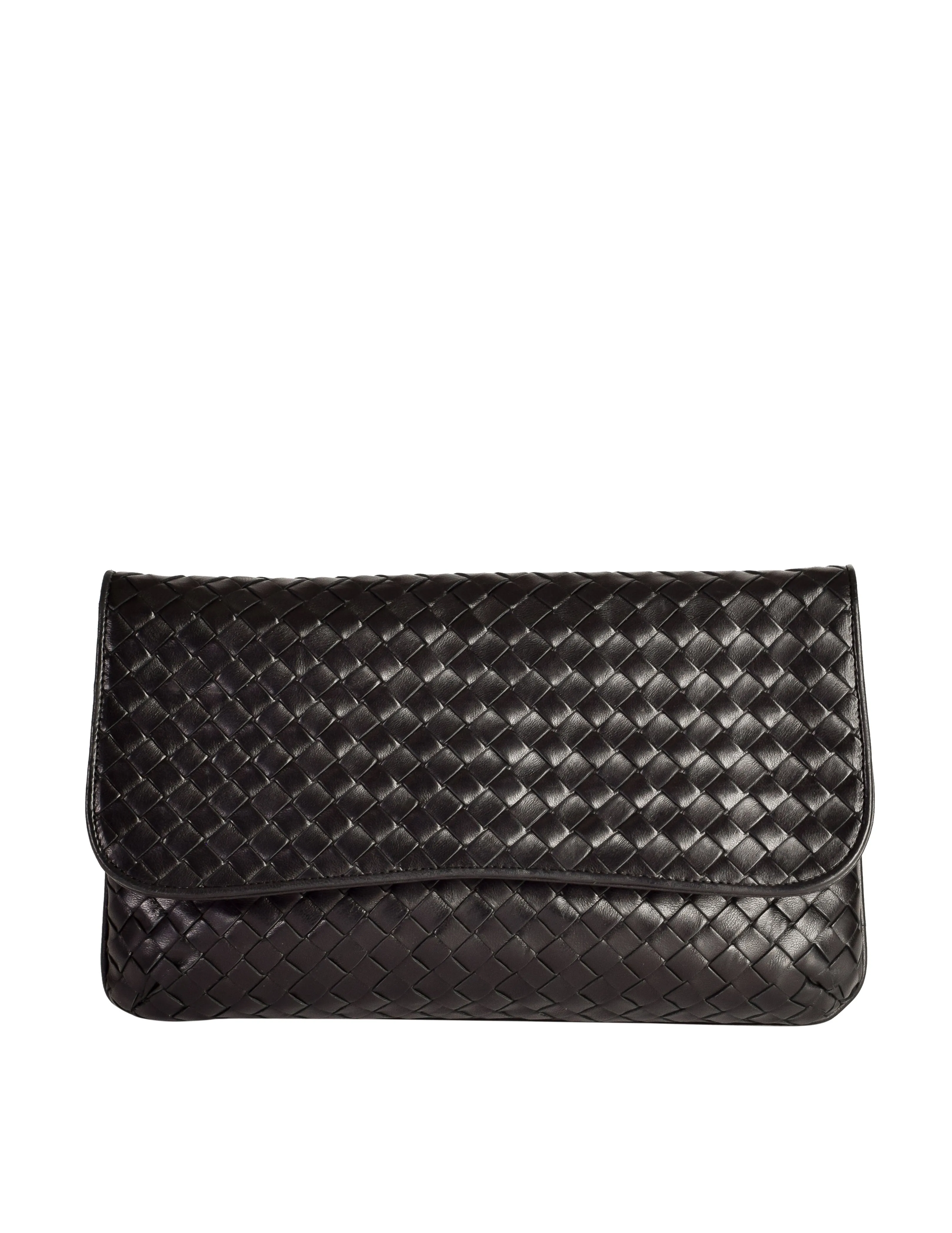 Bottega Veneta Vintage Intrecciato Woven Black Leather Crossbody Flap Bag