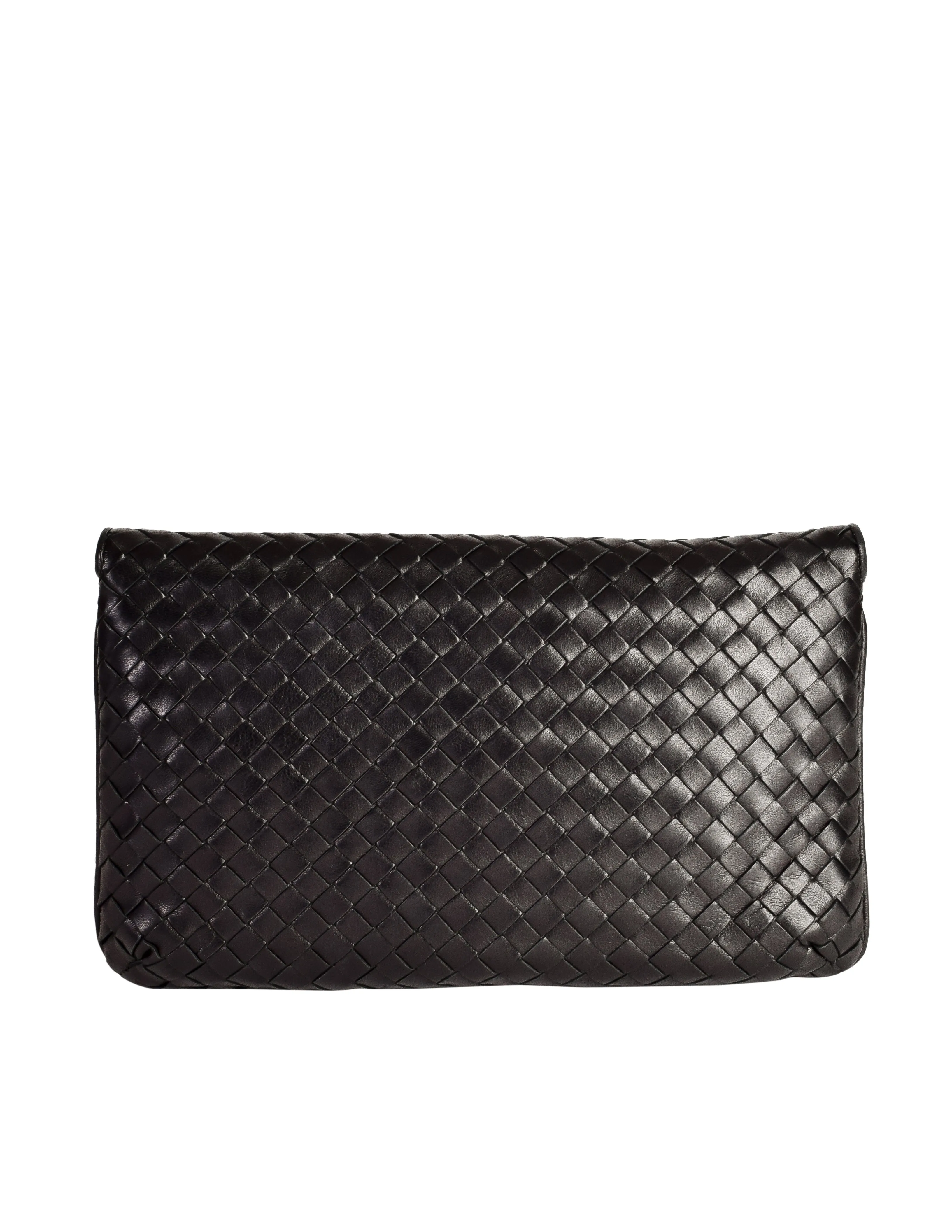 Bottega Veneta Vintage Intrecciato Woven Black Leather Crossbody Flap Bag