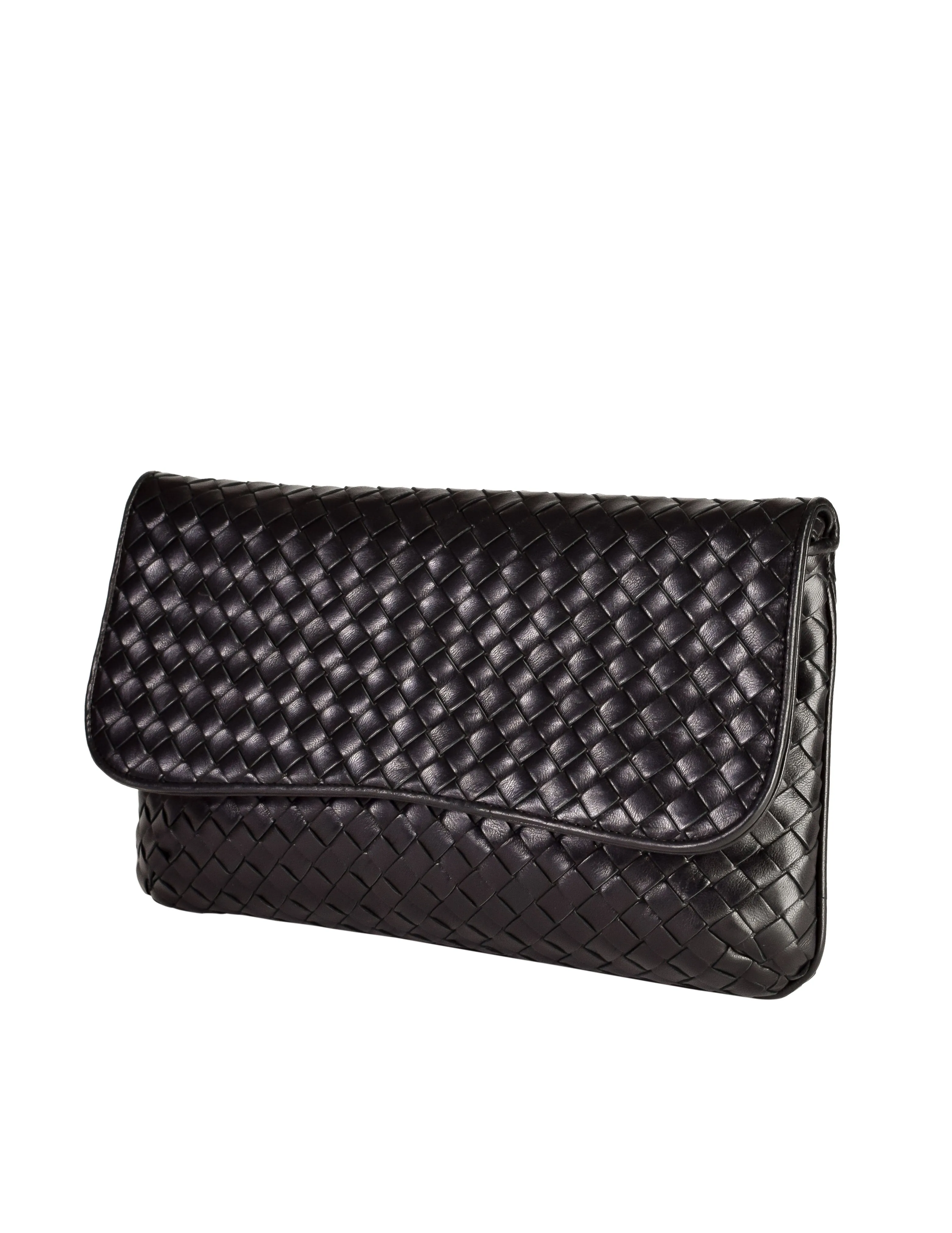 Bottega Veneta Vintage Intrecciato Woven Black Leather Crossbody Flap Bag