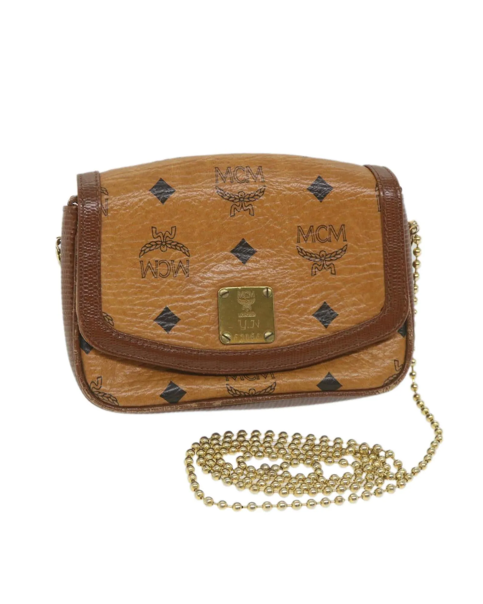 Brown Leather Chain Shoulder Bag with Logogram