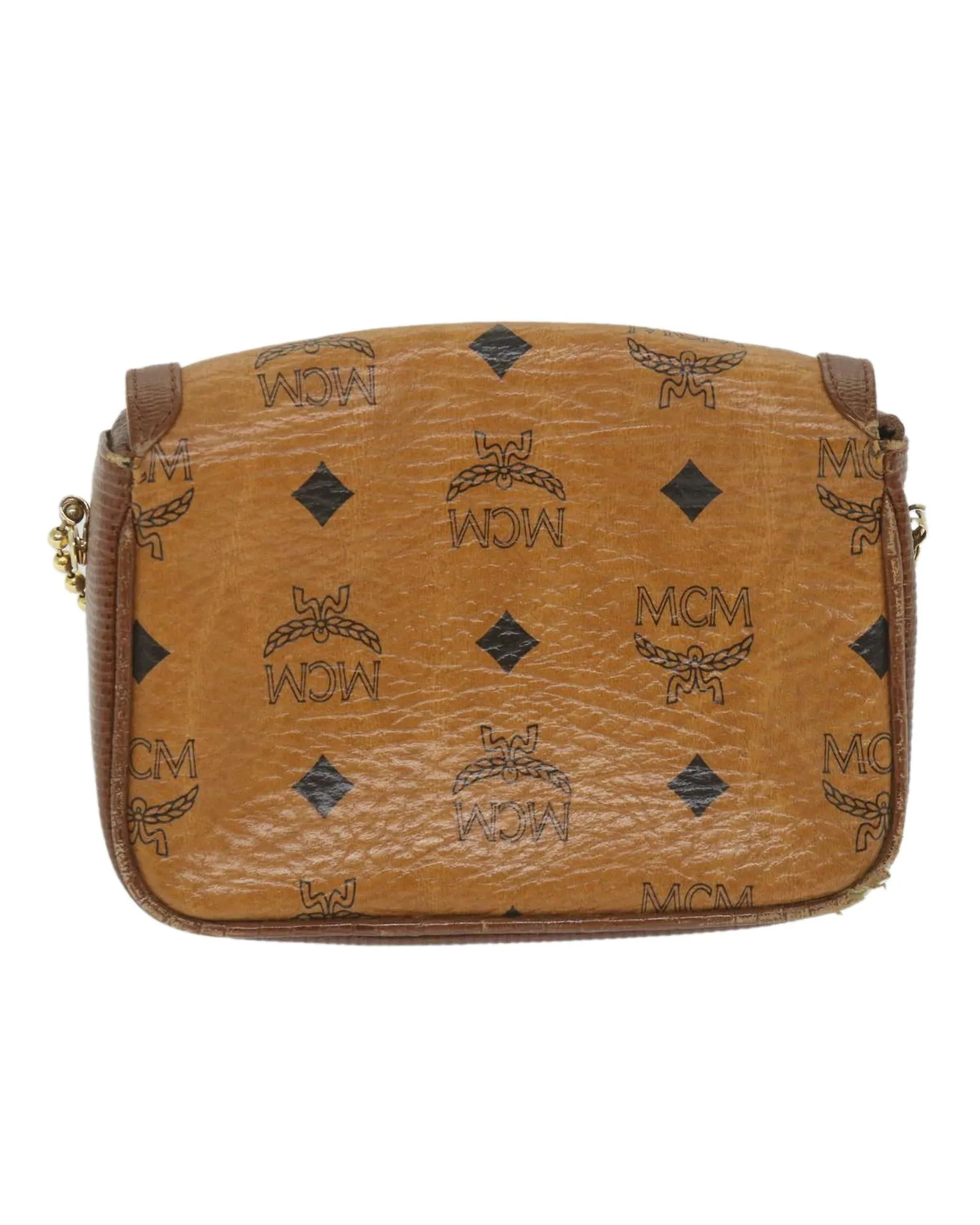 Brown Leather Chain Shoulder Bag with Logogram