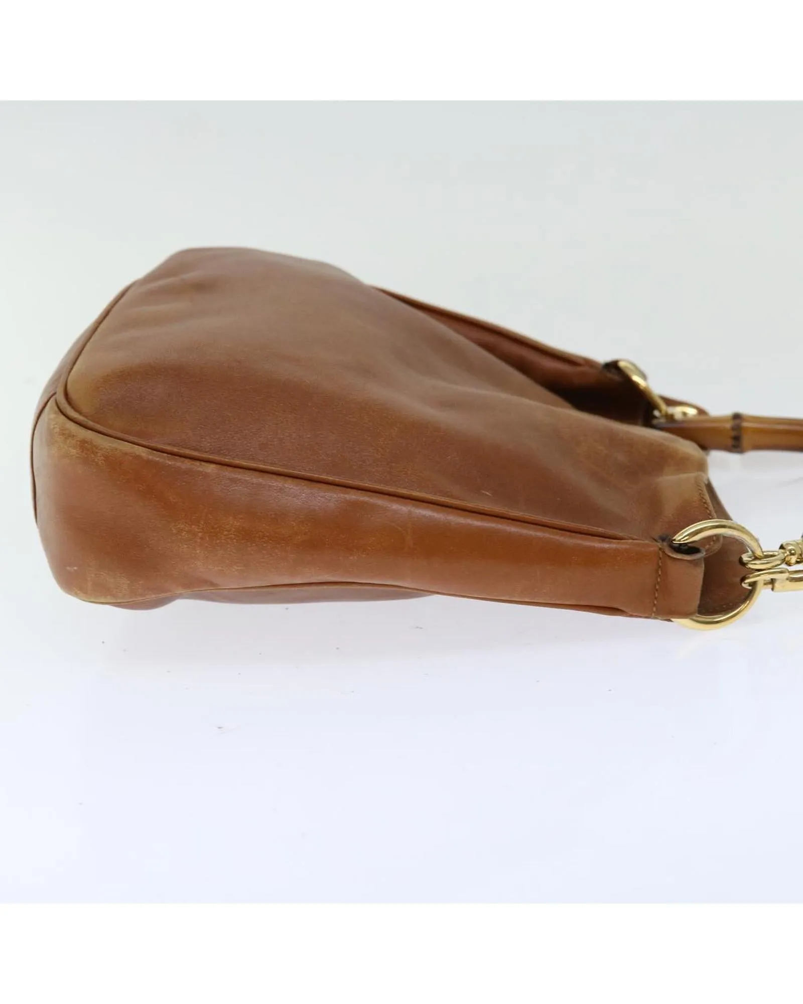 Brown Leather Shoulder Bag with Bamboo Details