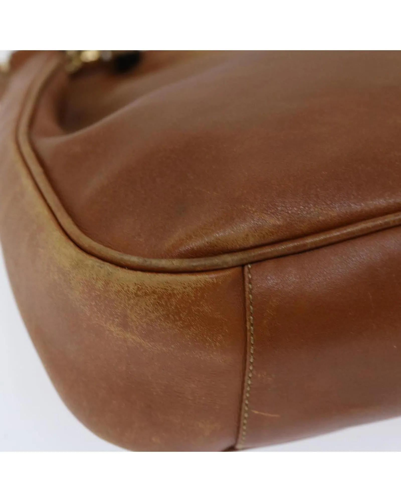 Brown Leather Shoulder Bag with Bamboo Details