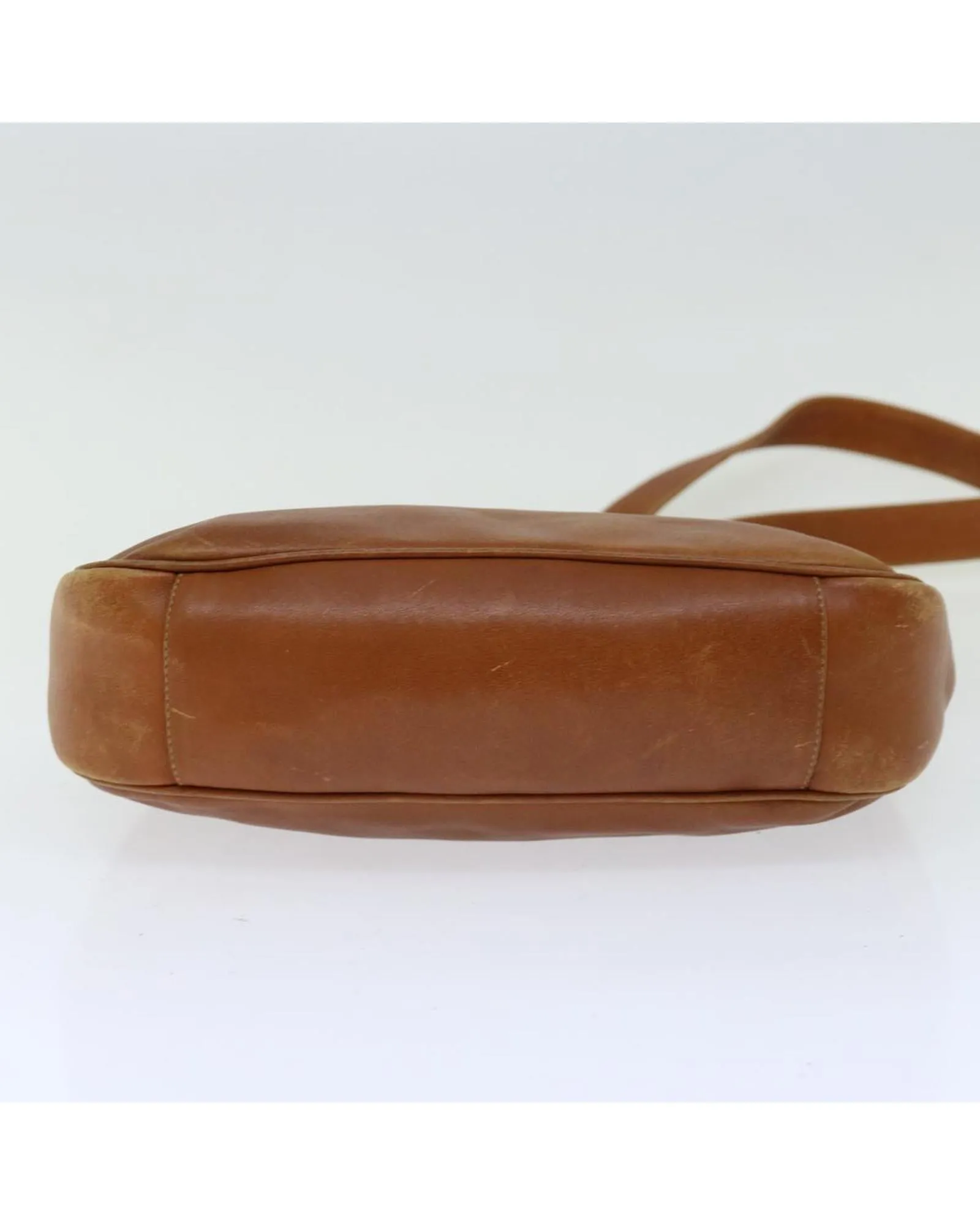 Brown Leather Shoulder Bag with Bamboo Details