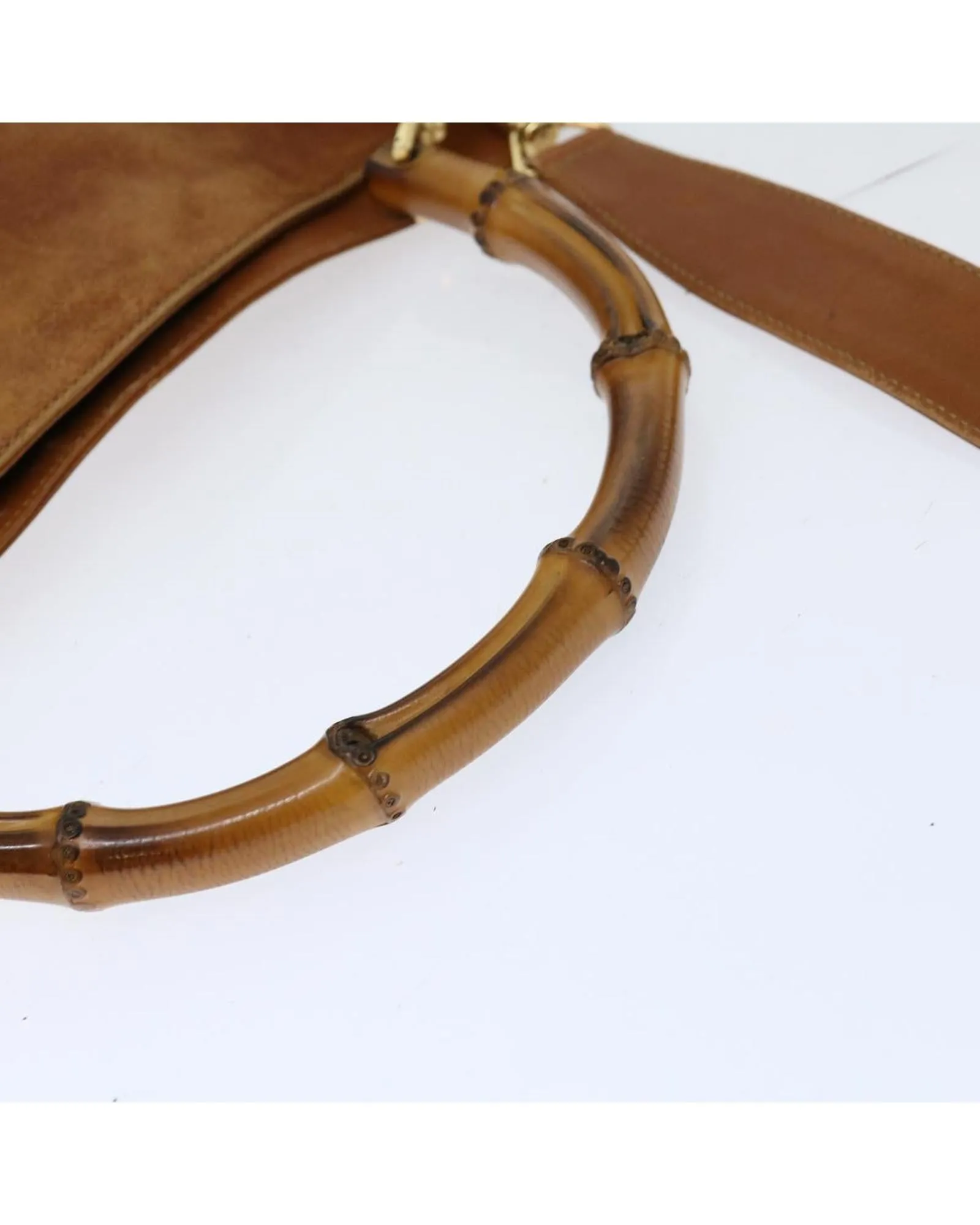 Brown Leather Shoulder Bag with Bamboo Details