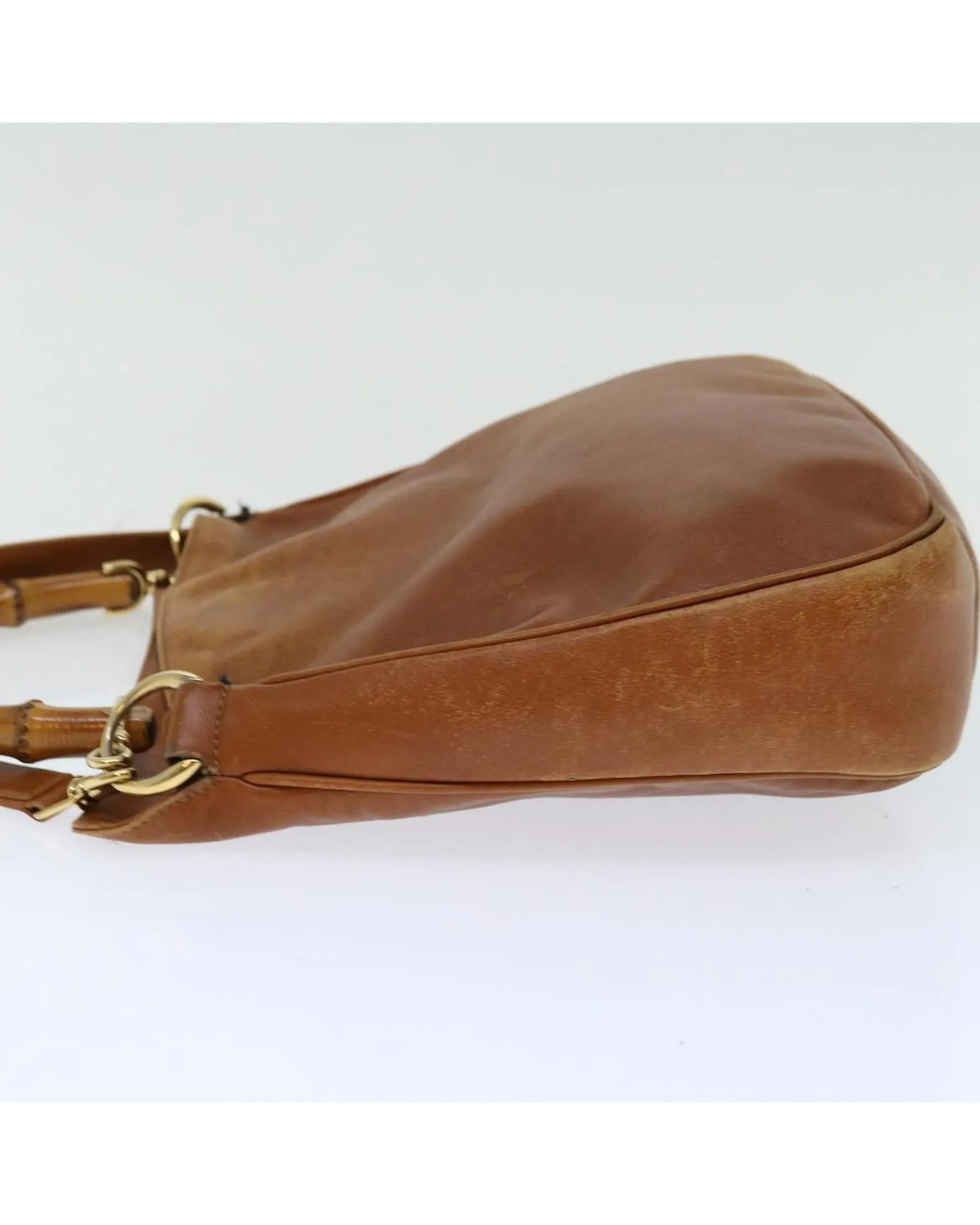 Brown Leather Shoulder Bag with Bamboo Details