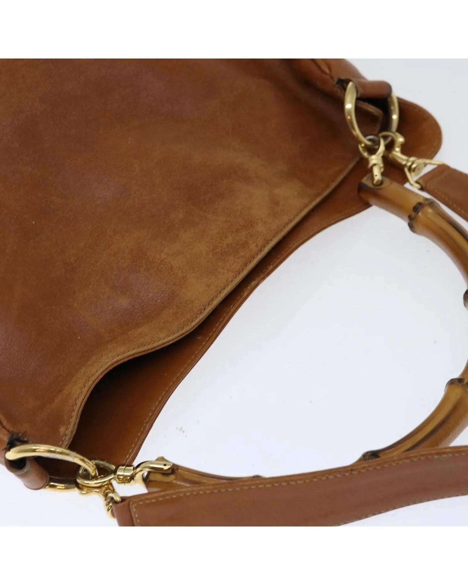 Brown Leather Shoulder Bag with Bamboo Details