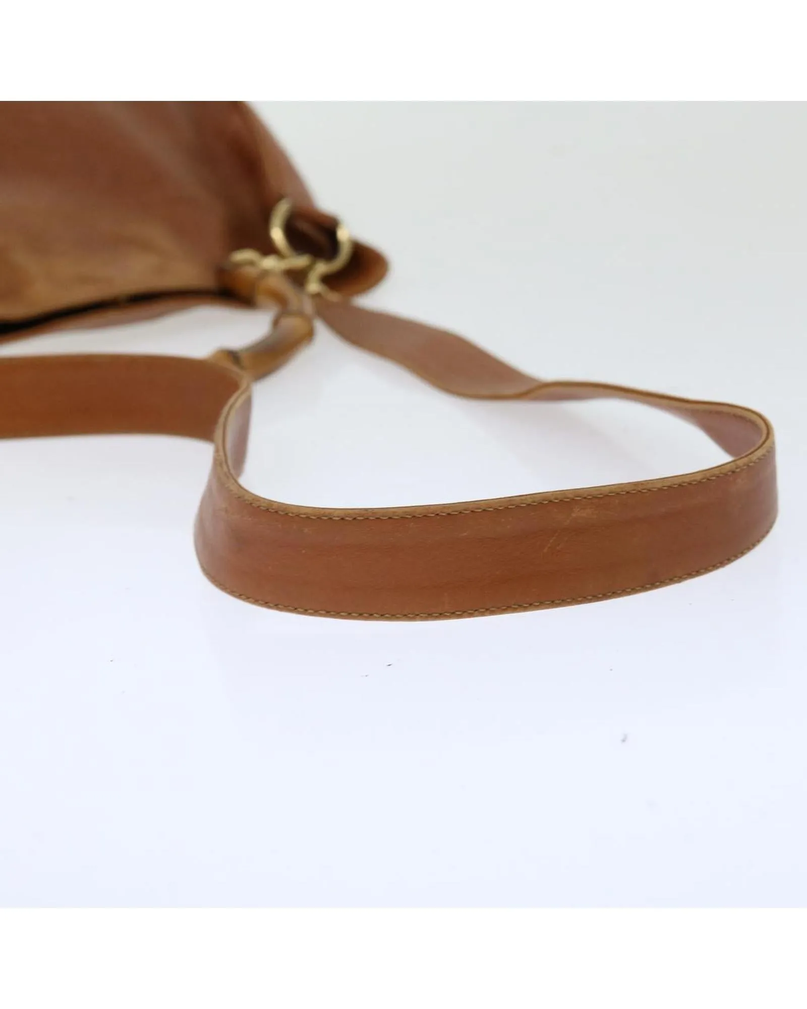 Brown Leather Shoulder Bag with Bamboo Details