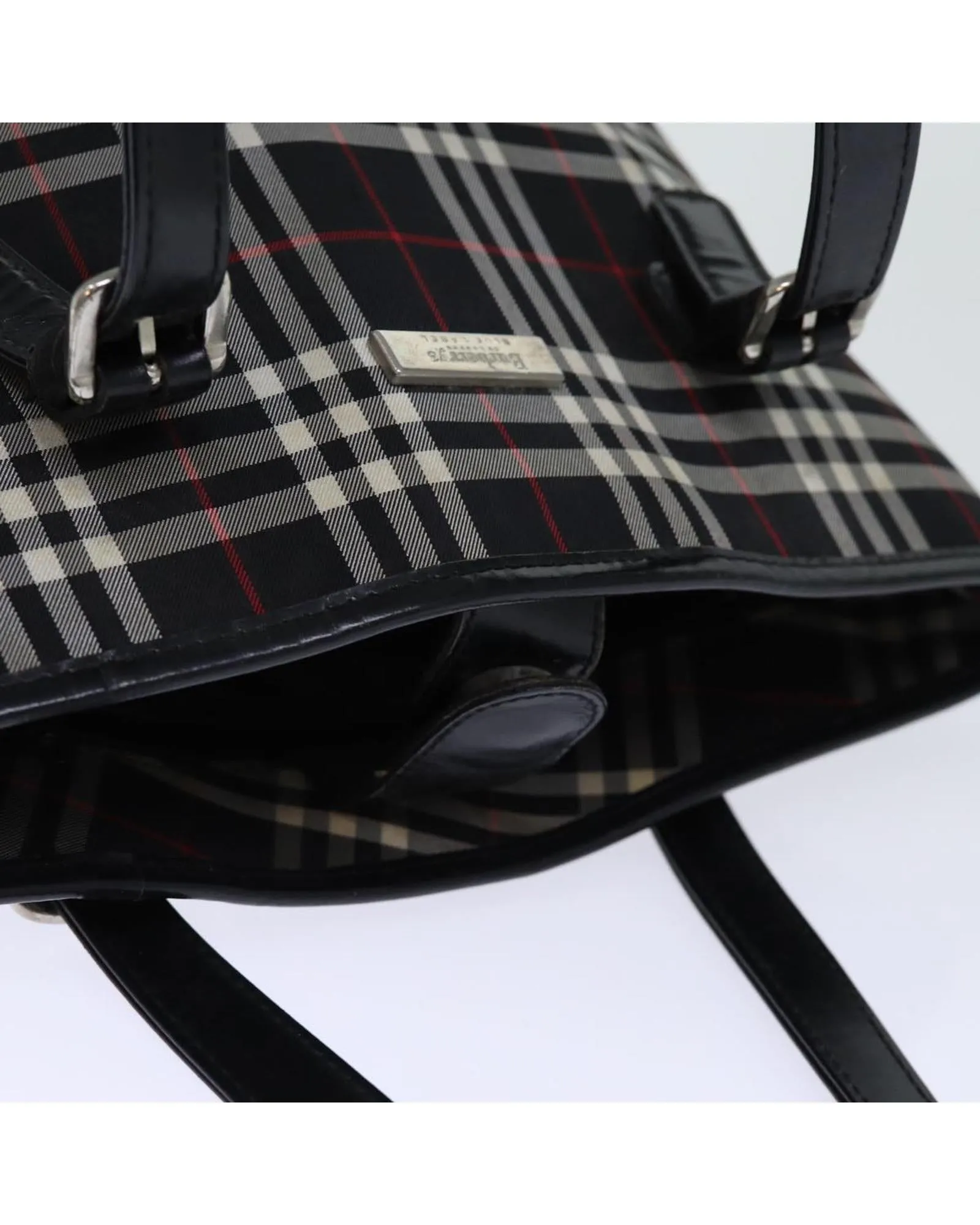 Canvas Shoulder Bag with Nova Check Pattern and Metal Fittings