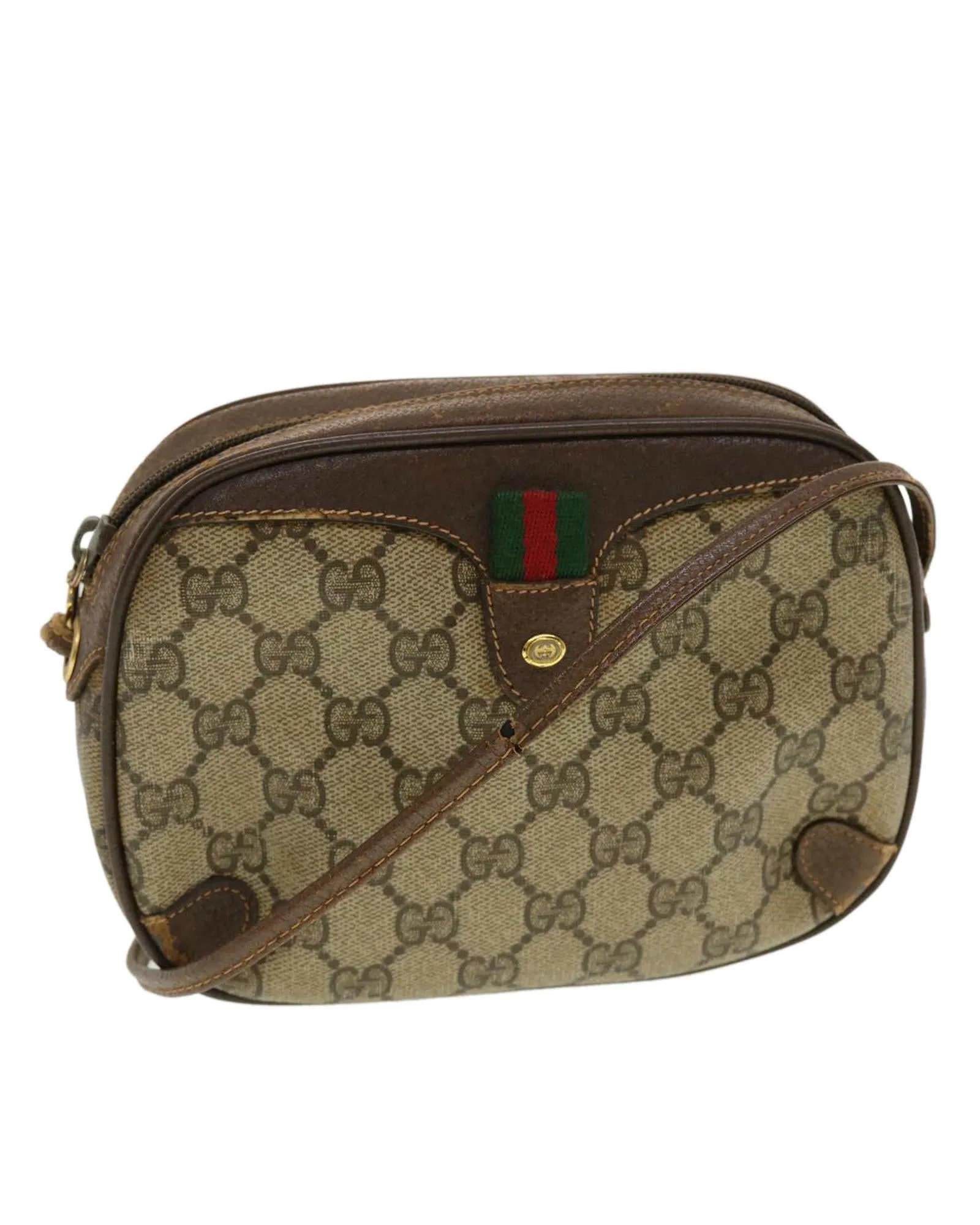 Canvas Web Shoulder Bag with Red and Green Accents