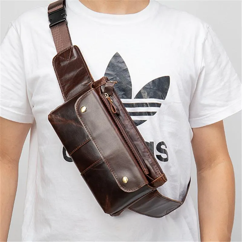 Casual Vintage Genuine Leather Waist Bags Crossbody Bags For Male and Female