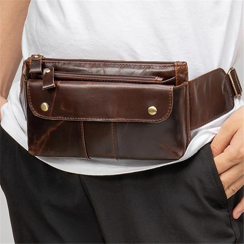 Casual Vintage Genuine Leather Waist Bags Crossbody Bags For Male and Female