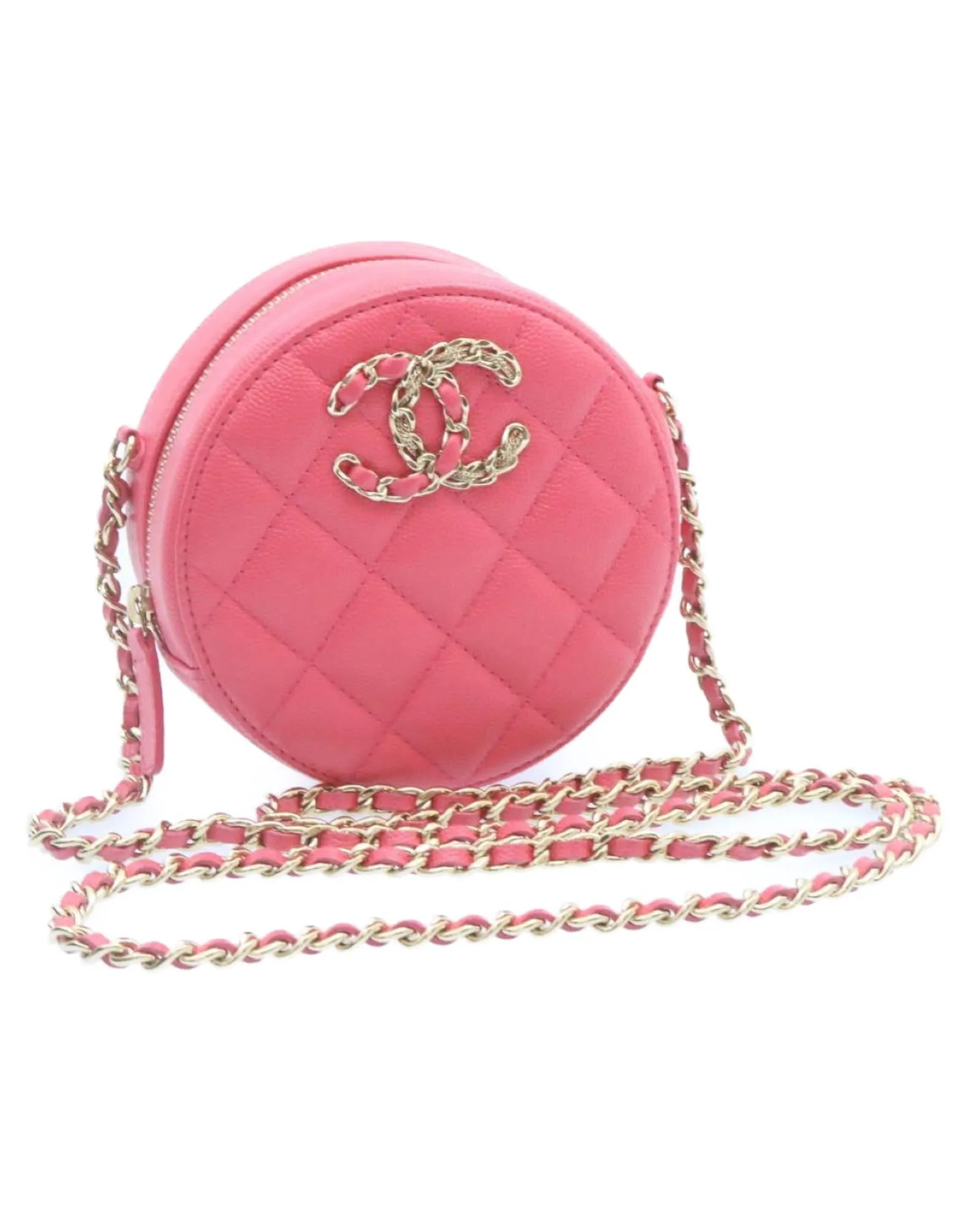 Chain Shoulder Bag Matelasse Caviar Skin Pink CC Auth