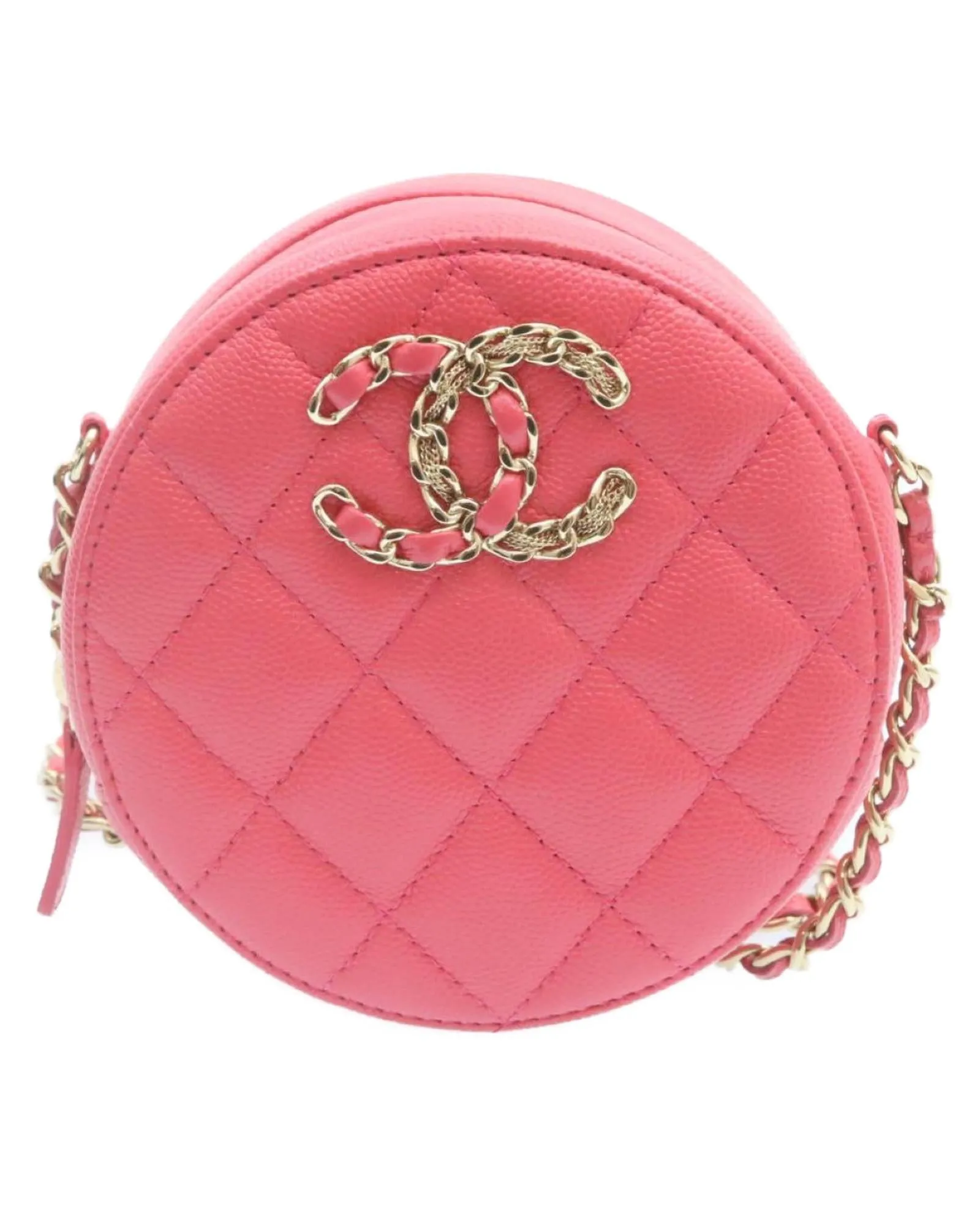 Chain Shoulder Bag Matelasse Caviar Skin Pink CC Auth