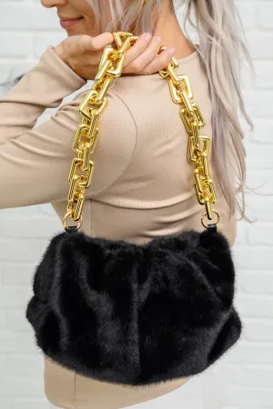 Classy And Carefree Faux Fur Bag In Black