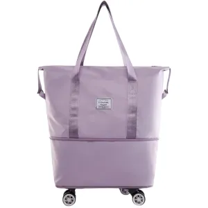 Expandable foldable duffel bag suitcase with Removable Wheels S -Purple