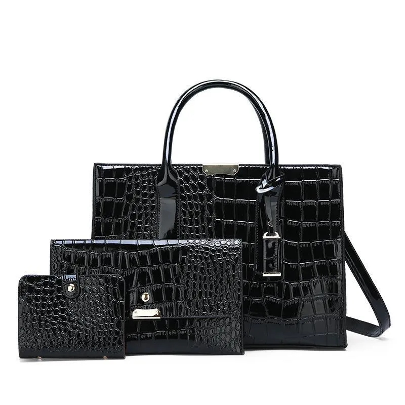 Fashion Crocodile Pattern 3 Piece Tote Bag Crossbody Bag Handbag