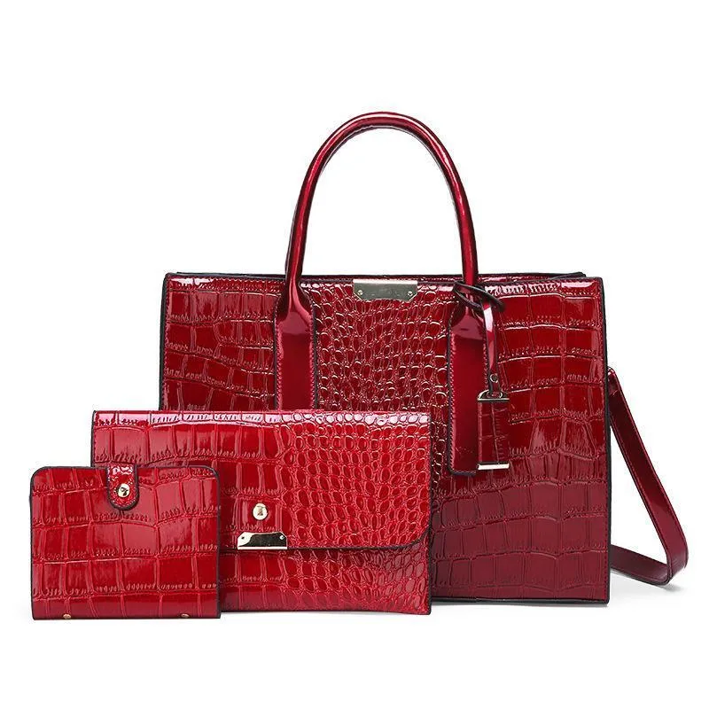 Fashion Crocodile Pattern 3 Piece Tote Bag Crossbody Bag Handbag