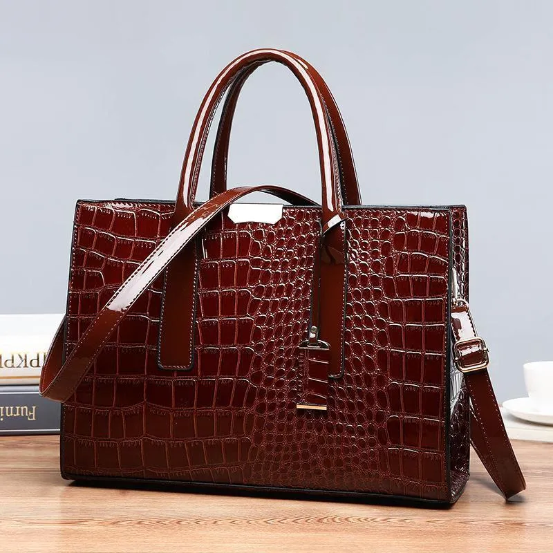 Fashion Crocodile Pattern 3 Piece Tote Bag Crossbody Bag Handbag