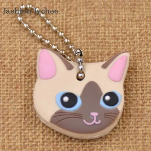 fashion lychee Cute Lovely Animal Keychain Soft Rubber Pug Cat Dog Rabbit Key Cover Cap Key Ring Bag Charms Key Chain Toys