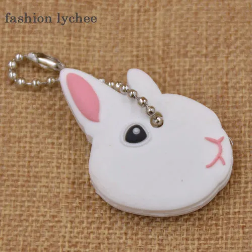 fashion lychee Cute Lovely Animal Keychain Soft Rubber Pug Cat Dog Rabbit Key Cover Cap Key Ring Bag Charms Key Chain Toys