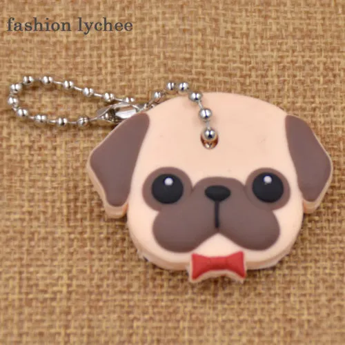 fashion lychee Cute Lovely Animal Keychain Soft Rubber Pug Cat Dog Rabbit Key Cover Cap Key Ring Bag Charms Key Chain Toys