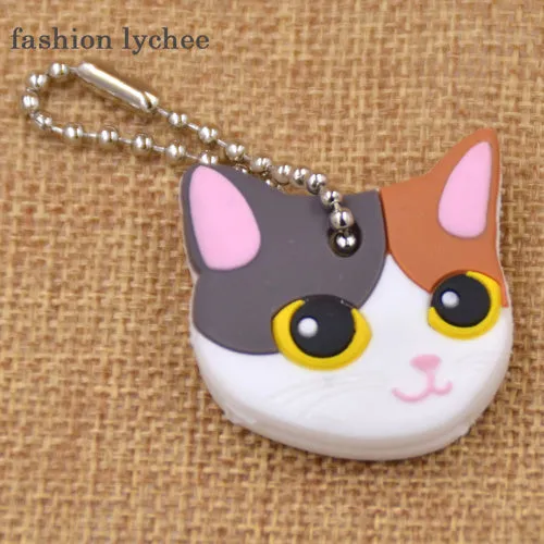 fashion lychee Cute Lovely Animal Keychain Soft Rubber Pug Cat Dog Rabbit Key Cover Cap Key Ring Bag Charms Key Chain Toys