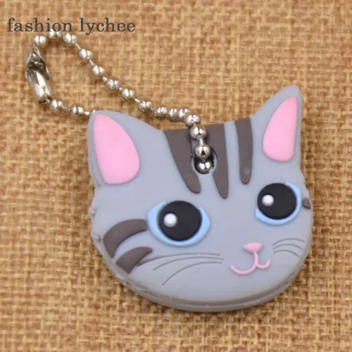 fashion lychee Cute Lovely Animal Keychain Soft Rubber Pug Cat Dog Rabbit Key Cover Cap Key Ring Bag Charms Key Chain Toys