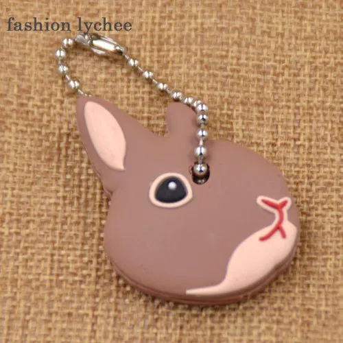 fashion lychee Cute Lovely Animal Keychain Soft Rubber Pug Cat Dog Rabbit Key Cover Cap Key Ring Bag Charms Key Chain Toys