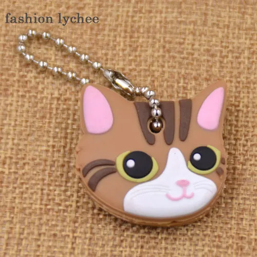 fashion lychee Cute Lovely Animal Keychain Soft Rubber Pug Cat Dog Rabbit Key Cover Cap Key Ring Bag Charms Key Chain Toys