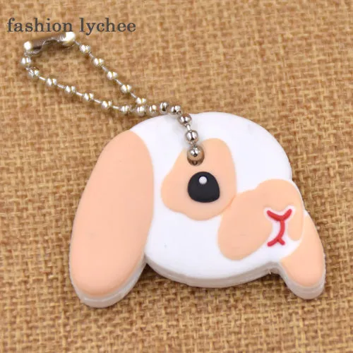 fashion lychee Cute Lovely Animal Keychain Soft Rubber Pug Cat Dog Rabbit Key Cover Cap Key Ring Bag Charms Key Chain Toys