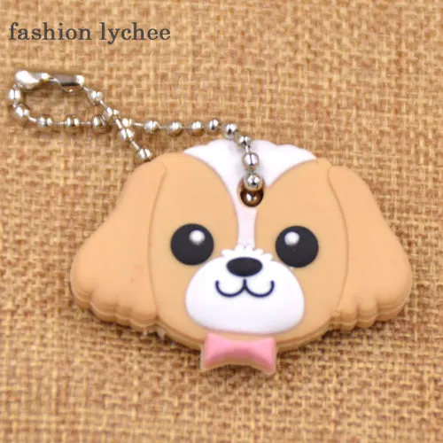 fashion lychee Cute Lovely Animal Keychain Soft Rubber Pug Cat Dog Rabbit Key Cover Cap Key Ring Bag Charms Key Chain Toys