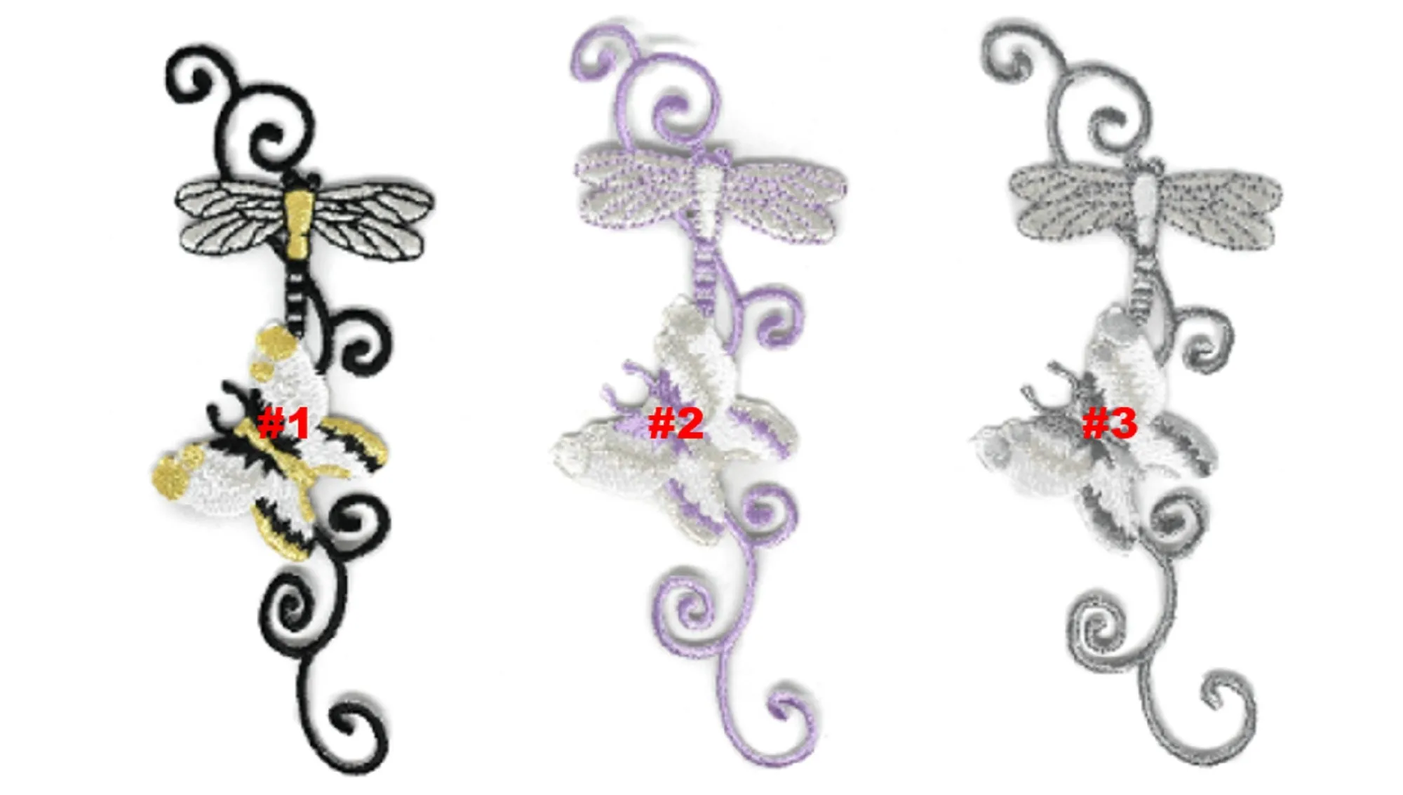 Floral Butterfly/Dragonfly Iron-On Patch 5" x 2" - 1 Piece