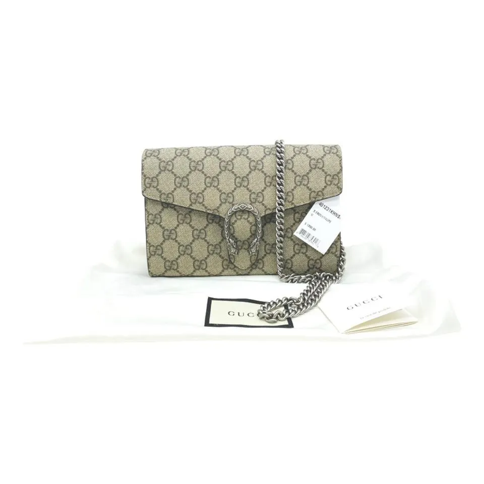 Gucci Chain Dionysus Gg Supreme Mini Brown Shoulder Bag