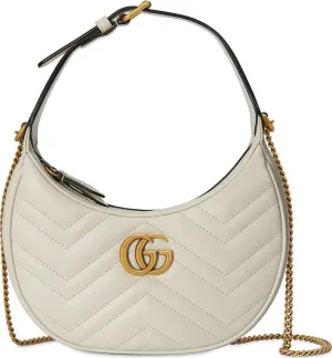 Gucci GG Marmont Half-Moon-Shaped Mini Bag Mystic White, white