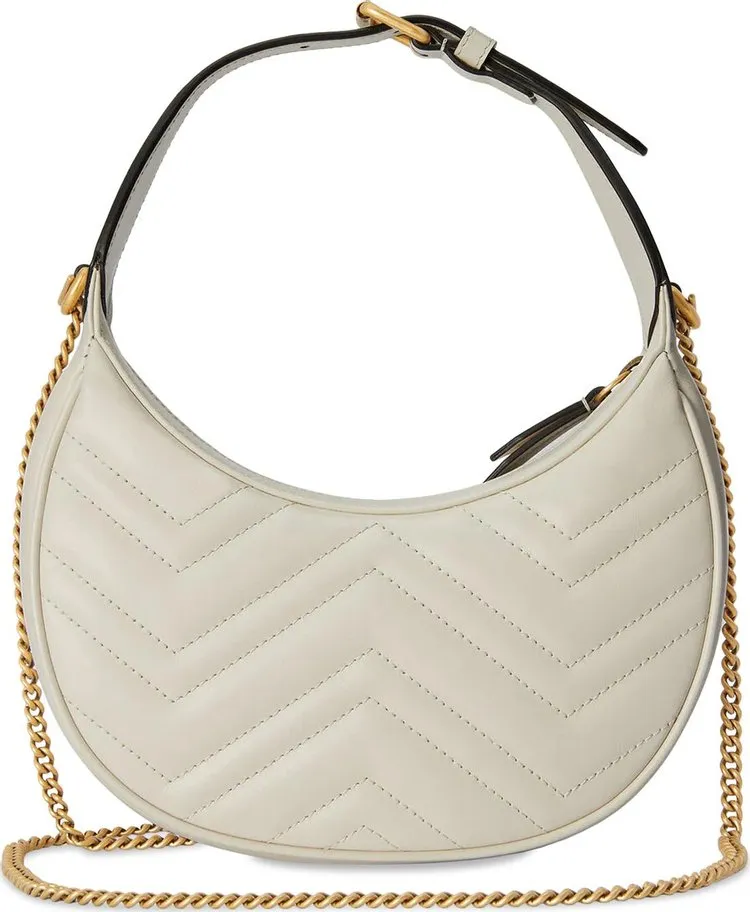 Gucci GG Marmont Half-Moon-Shaped Mini Bag Mystic White, white