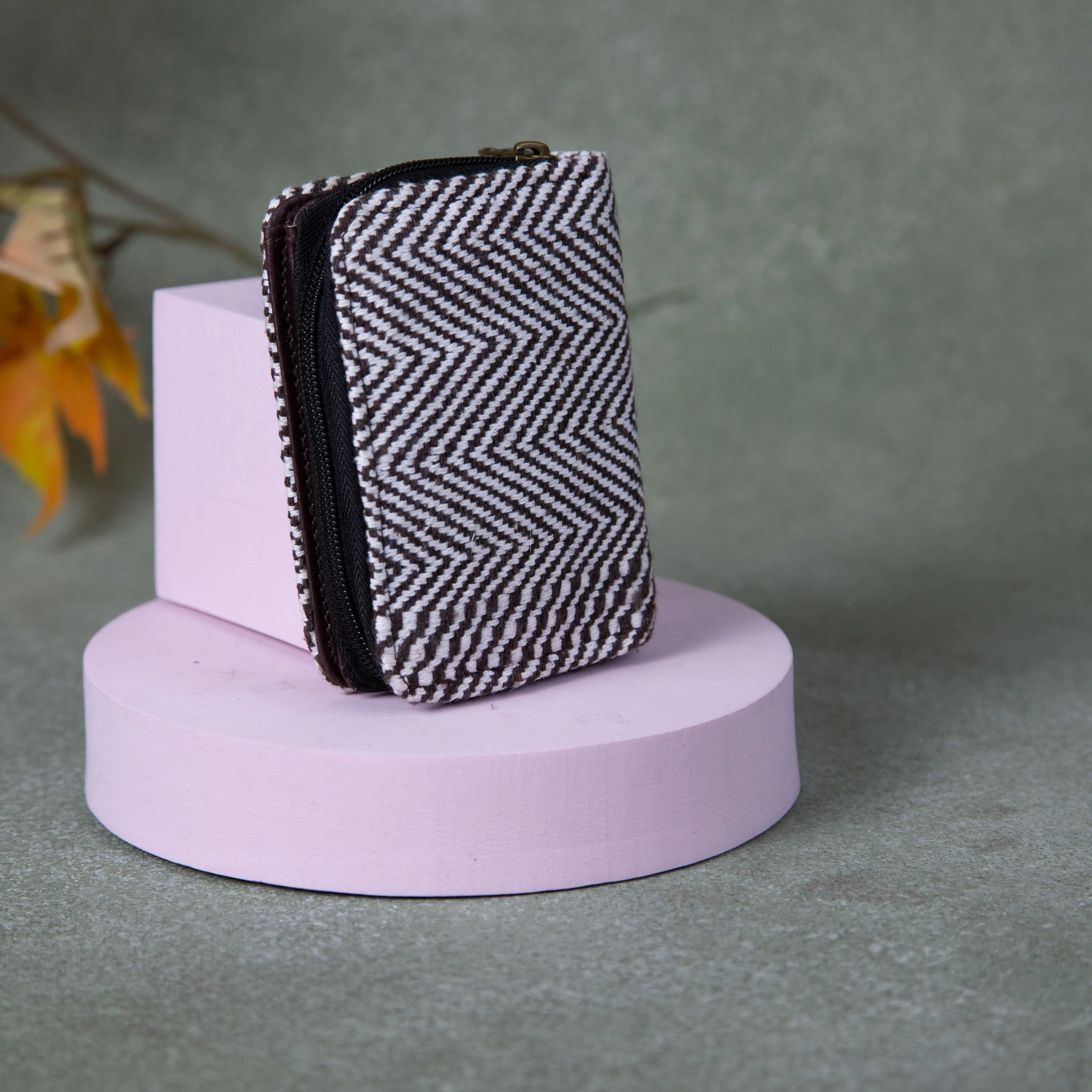 Handmade Wallets - Mini white with Black Zig zag Design