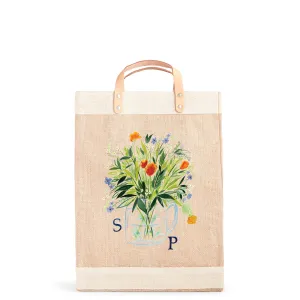 Market Bag in Natural Bouquet with Glass Vase by Amy Logsdon