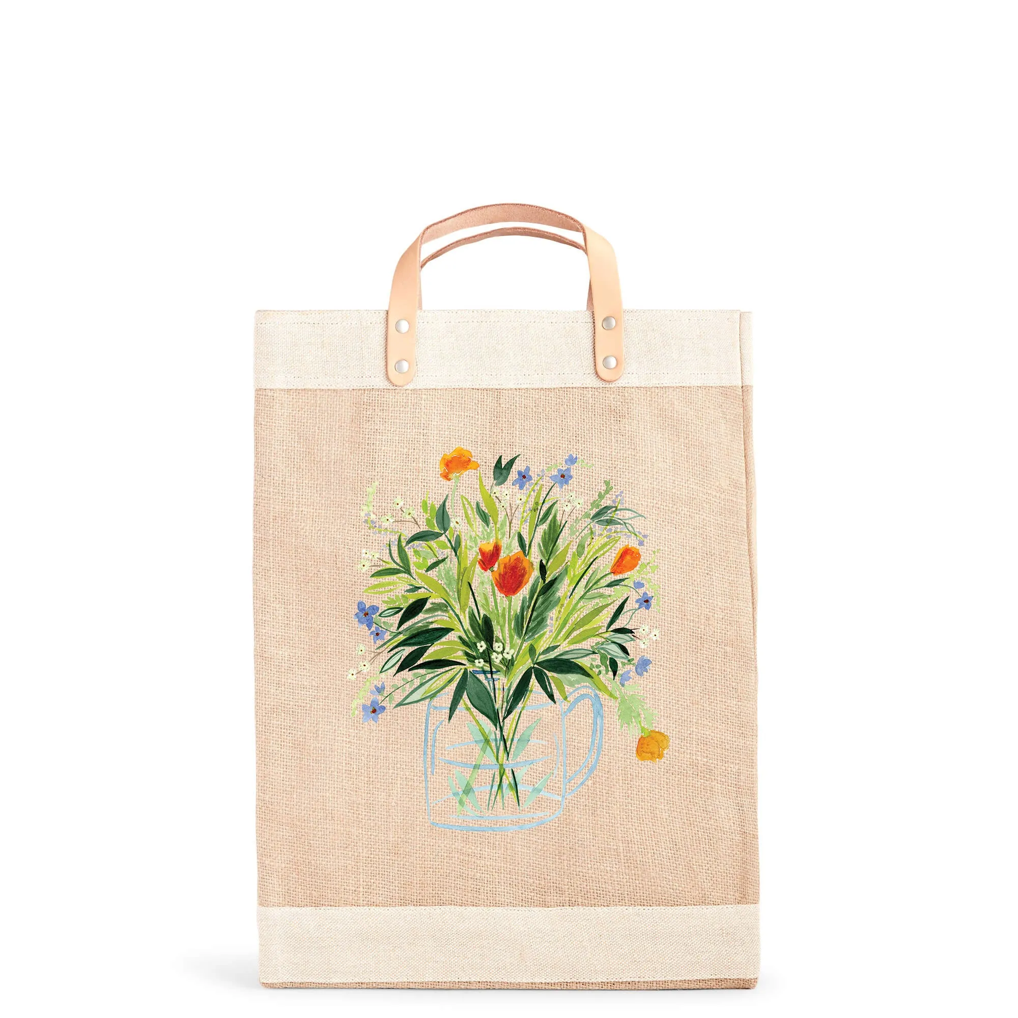 Market Bag in Natural Bouquet with Glass Vase by Amy Logsdon